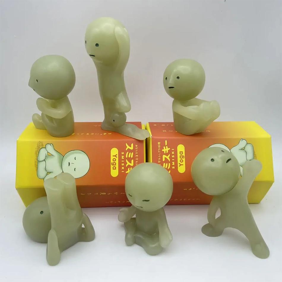 Smiski Yoga-Serie Überraschungsbox – Leuchtend grüne Figur, Kawaii-Nachtlicht, niedliches Sammlerstück, Weihnachtsgeschenk