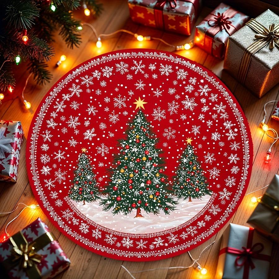 1 Pezzo Tappeto Rotondo con Stampa Albero di Natale per Interni Antiscivolo Lavabile in Fibra Tappeto Morbido Comodo per Camera da Letto Soggiorno