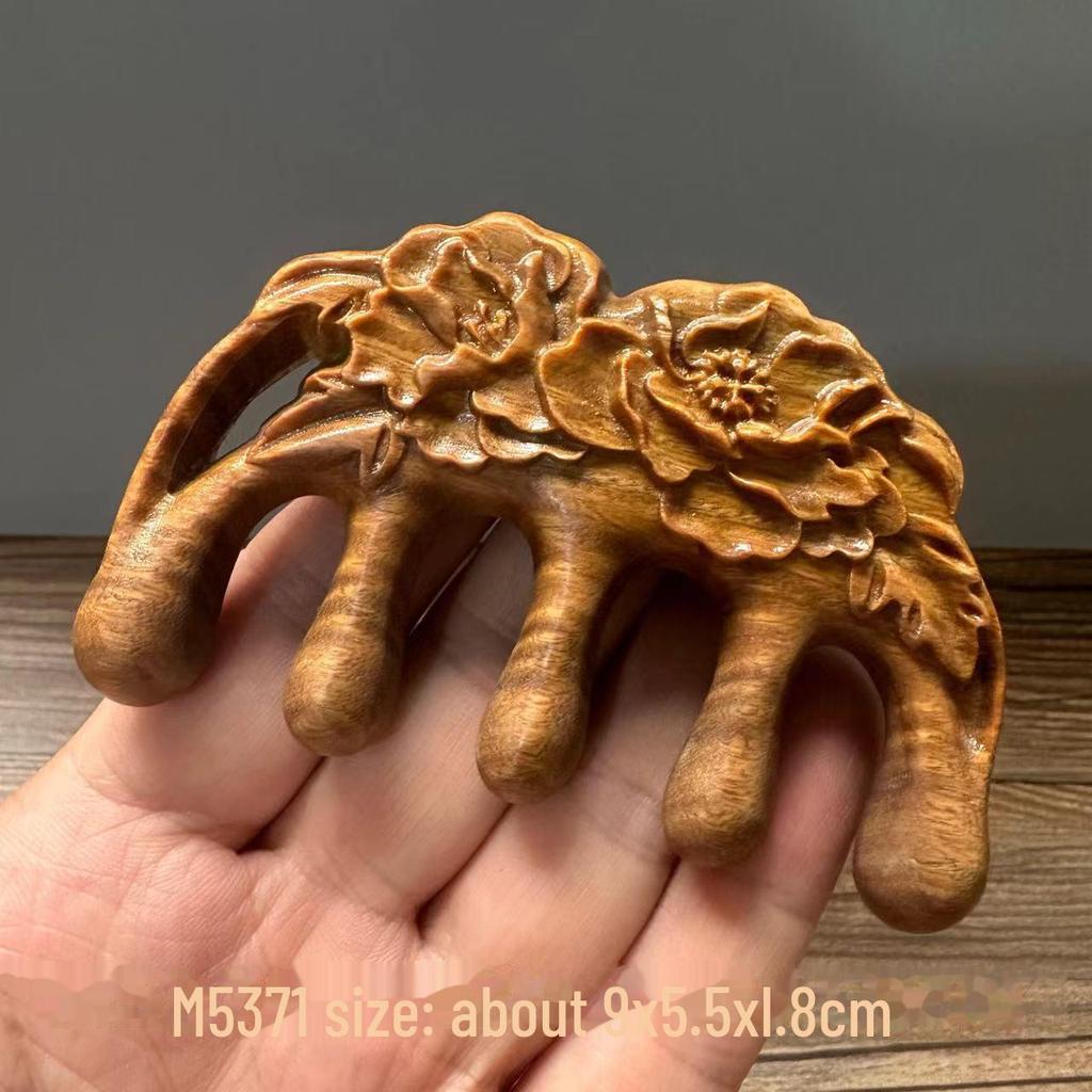 Green Sandalwood Carved Portable Scalp Massage Comb for Women