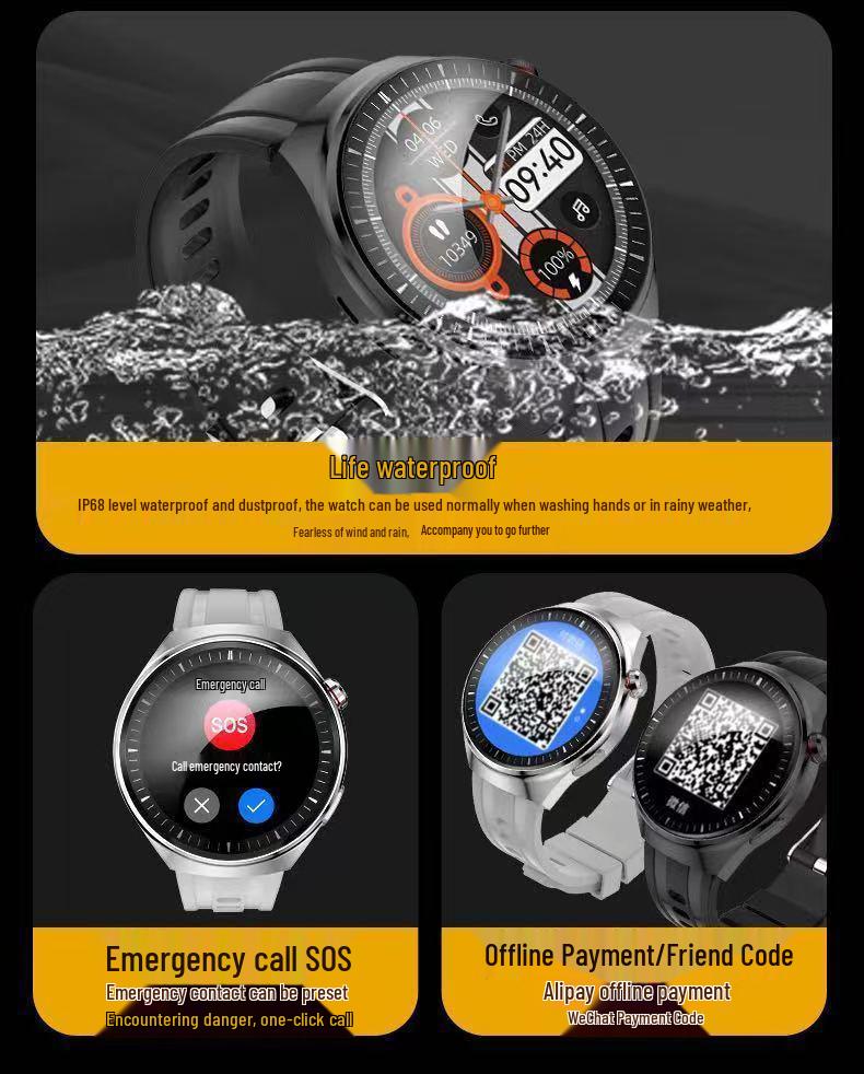 Runde Watch4P Smart Bluetooth Smartwatch mit Blutsauerstoff- und Herzfrequenzüberwachung, Schrittverfolgung