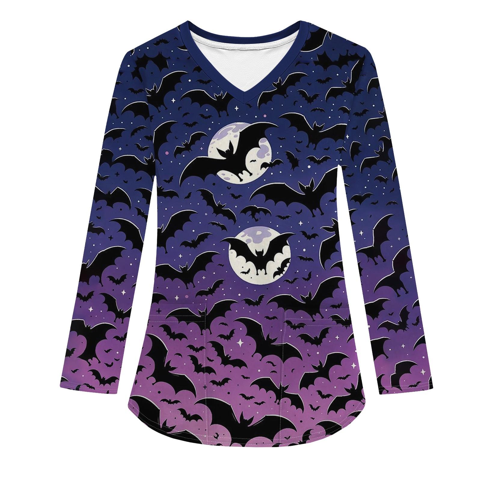 

Женская модная рабочая одежда с V-образным вырезом и длинным рукавом, с карманом, футболка с принтом на Хэллоуин XL