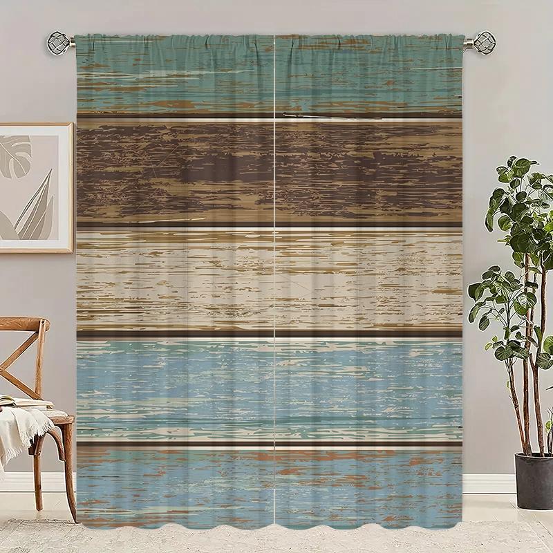 2pcs- Multi-color Artificial Wood Board Polyester Curtains, Bathroom, Bedroom, Living Room, and Family Room Decorative Curtains