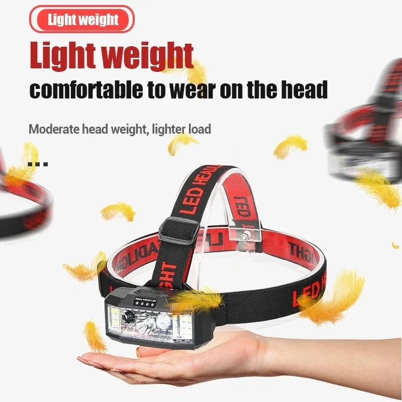 Sensor LED Headlamp Portable Red COB Camping Fishing Headlight USB Rechargeable Hat Helmet Head Flashlight Outdoor 18650 Lantern