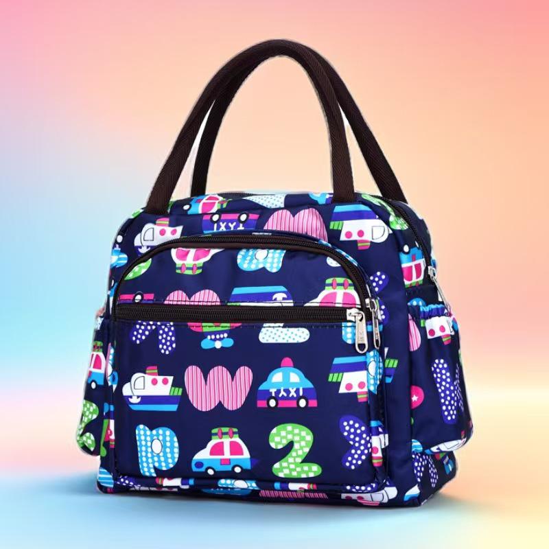 Floral Multi-Zipper Lunch Handbag: Oxford Cloth Mommy Bag with Mobile Pocket