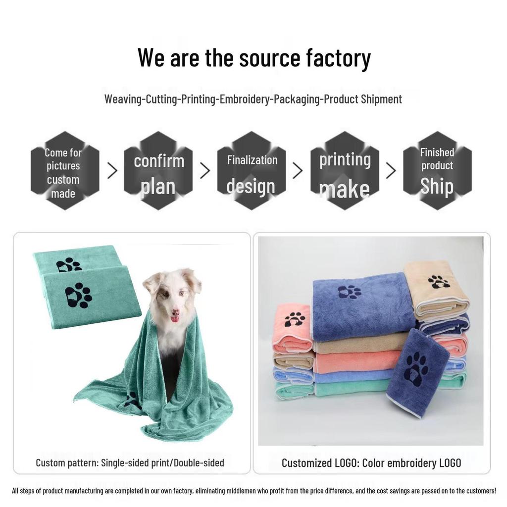 Thickened Embroidered Microfiber Coral Fleece Dog Bath Towel - Absorbent & Soft