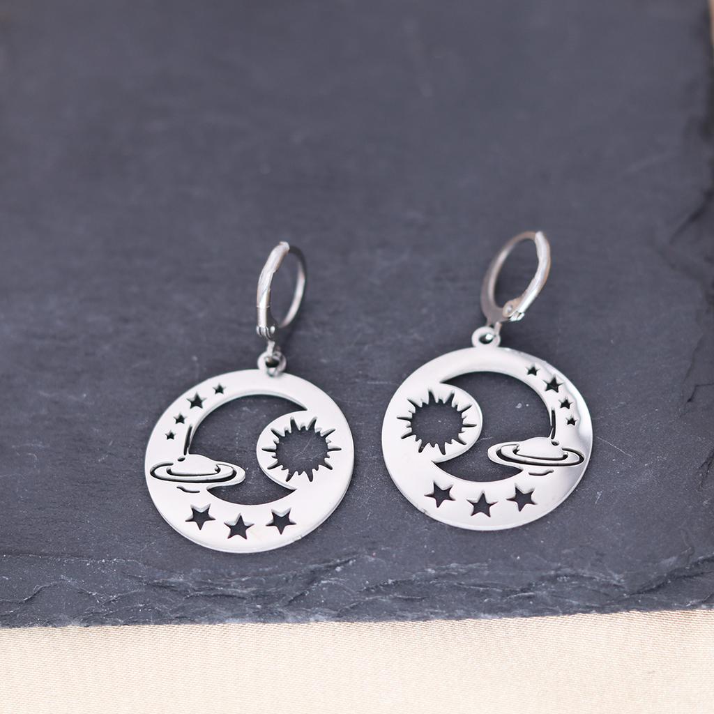 Kinitial Stainless Steel Gate To The Sky Raindrop Cloud Galaxy Solar System Ufo Ghost Earrings For Women Trendy Piercing Jewelry