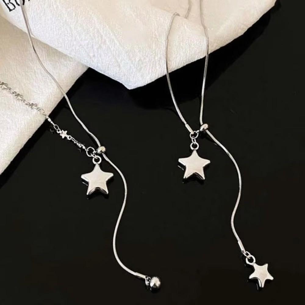 Asymmetrical Design Star Pendant Necklace Silver Adjustable Chain Necklace Unisex