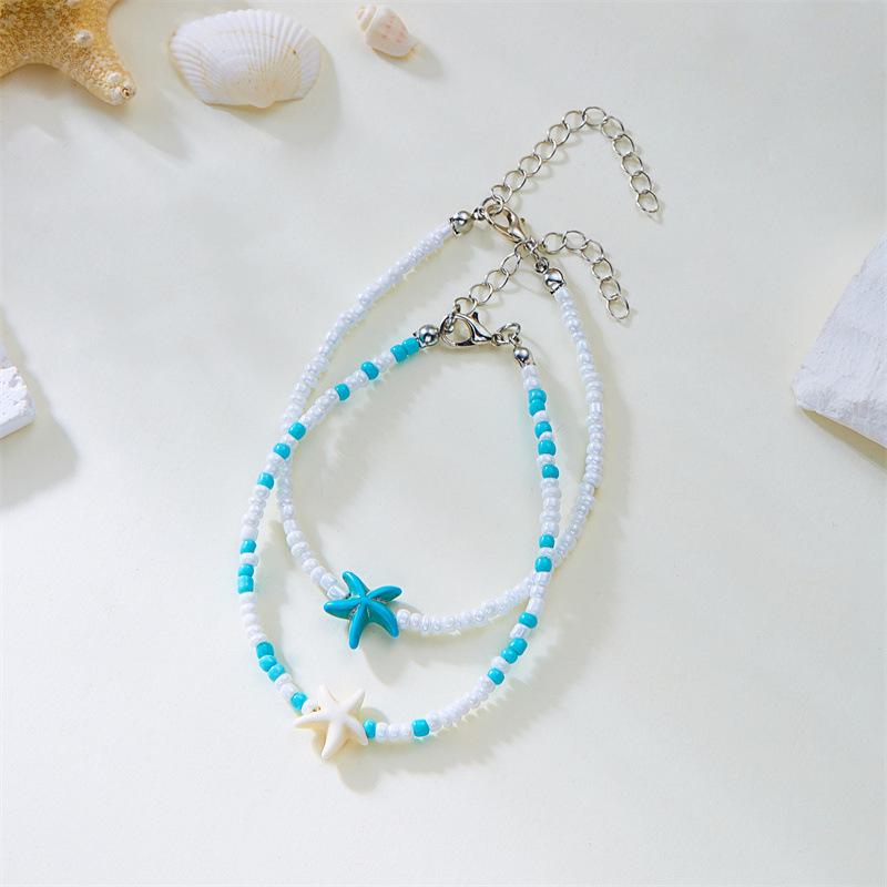 European & American Jewelry: Double-Layer Seashell Necklace & Anklet Set for Hawaiian Beach Vacations