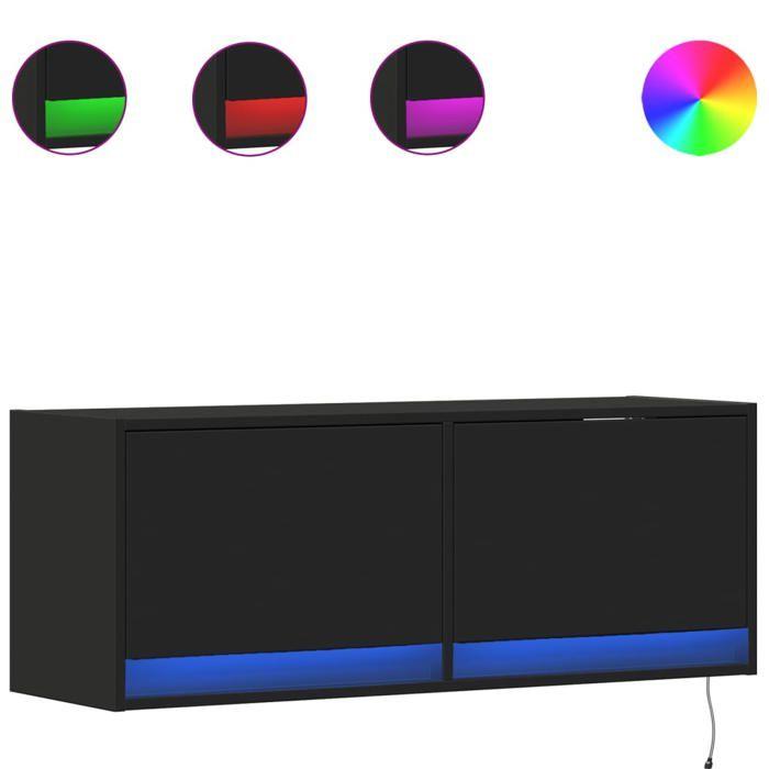 VidaXL Meuble TV mural avec lumières LED noir 100x31x35 cm, meuble TV suspendu au mur, unité TV flottante, support TV mural, 852363