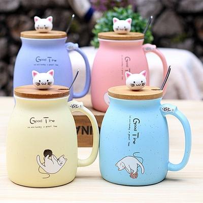 New Sesame Cat Heat Resistance Cup Color Cartoon Cover Tea Cup Kitty Cat Ceramic Mark Cup Children's Cup