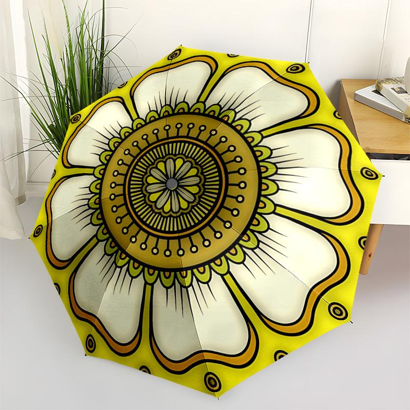 

1pc Floral Mandala Open/Close Folding Umbrella, All- Portable Umbrella for & Men, Stylish Accessory (Holiday Gift) 8-Rib yy251213108
