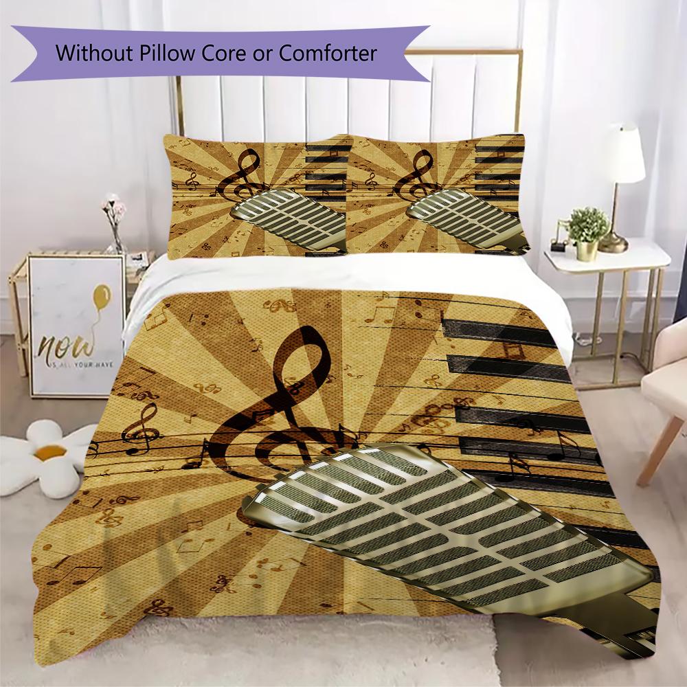 1PC Piano keys music Theme Bedding Quilt Set Quilt Cover Pillowcase Home Decoration Birthday Gift (1 * duvet cover + 2 * pillowcase, without core)A8