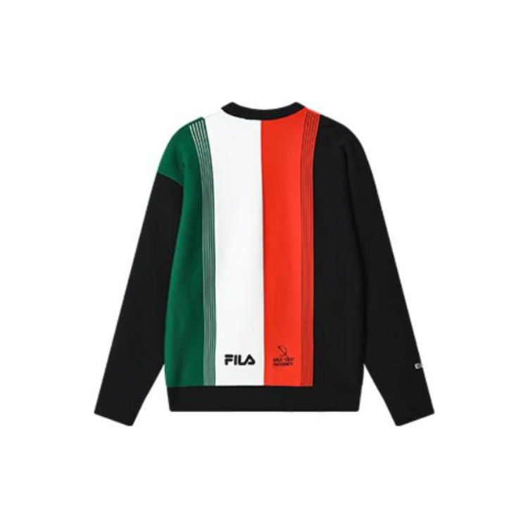 Fila Color Block Letter Print Pullover Long Sleeve Sweatshirt Men Sweatshirt Black F11M319401F-BK