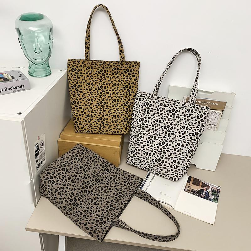 Leopard Print Large Capacity Tote Bag Women's Shoulder Bag Student Class Canvas Bag