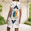 Women Plus Size Round Neck Short Sleeve Abstract Printed Fitted Mini Dress