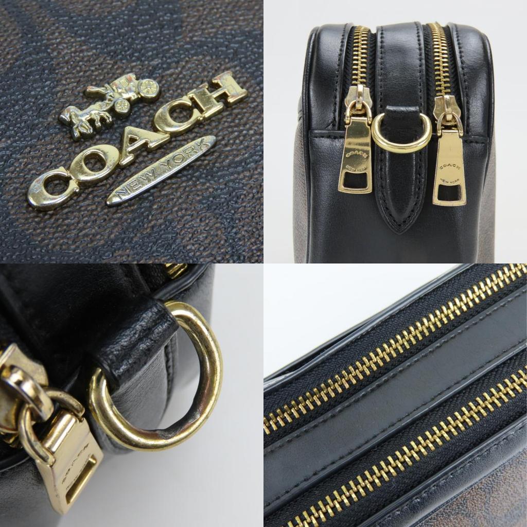 Gebrauchte COACH Umhängetasche Signature F68168 PVC/Leder Dunkelbraun Schwarz Tägliche Nutzung
