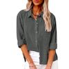 Women's Collar Long Sleeve Shirt Loose Fit Solid Color Linen Cotton Pocket Commuter Blouse