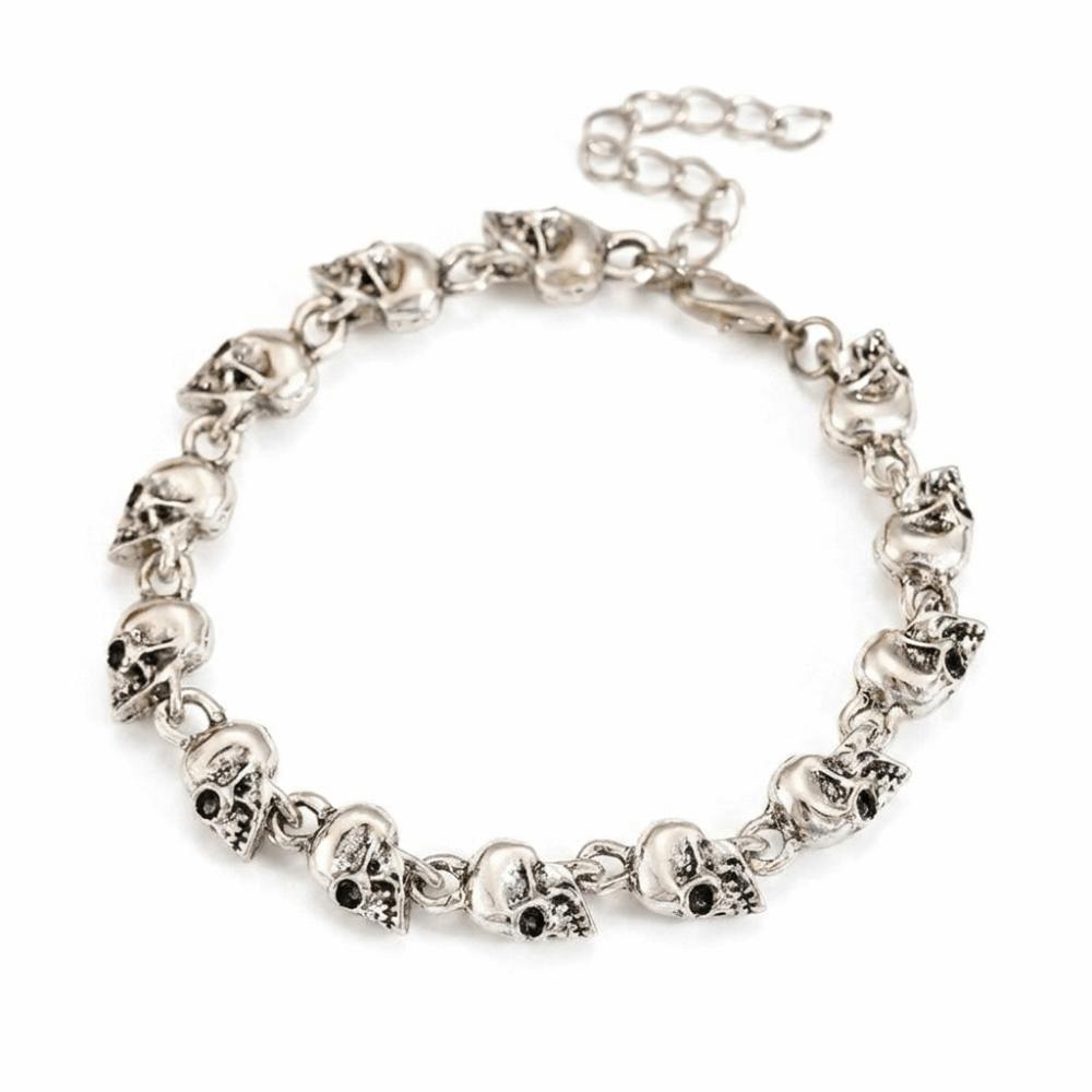 Punk Style Skull Necklace Hip Hop Beaded Bracelet Personality Clavicle Chain Party Silver Bracelet