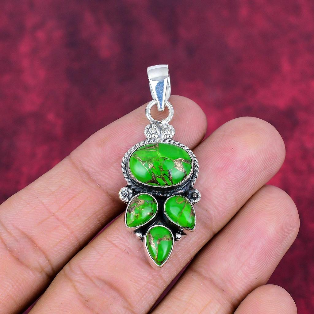 Grüner Kupfer Türkis Anhänger, 925 Sterling Silber Anhänger Edelstein Schmuck, handgefertigter Anhänger Erstaunlicher Schmuck, Geschenk für Sie