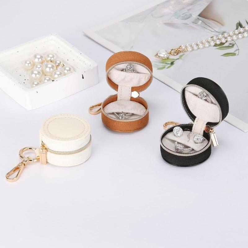Miniature Jewelry Storage Box With Detachable Keychain Elastic Bands For Rings Earrings Gym Travel Essential