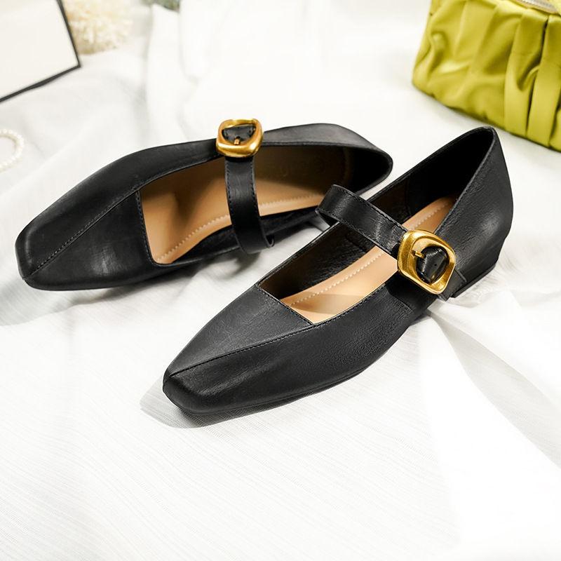 Recommended Square Head French Mary Jane Shoes Women's Flat 2025 New Spring and Autumn Versatile Light Mouth Thick Heel One Word with Single Shoes
