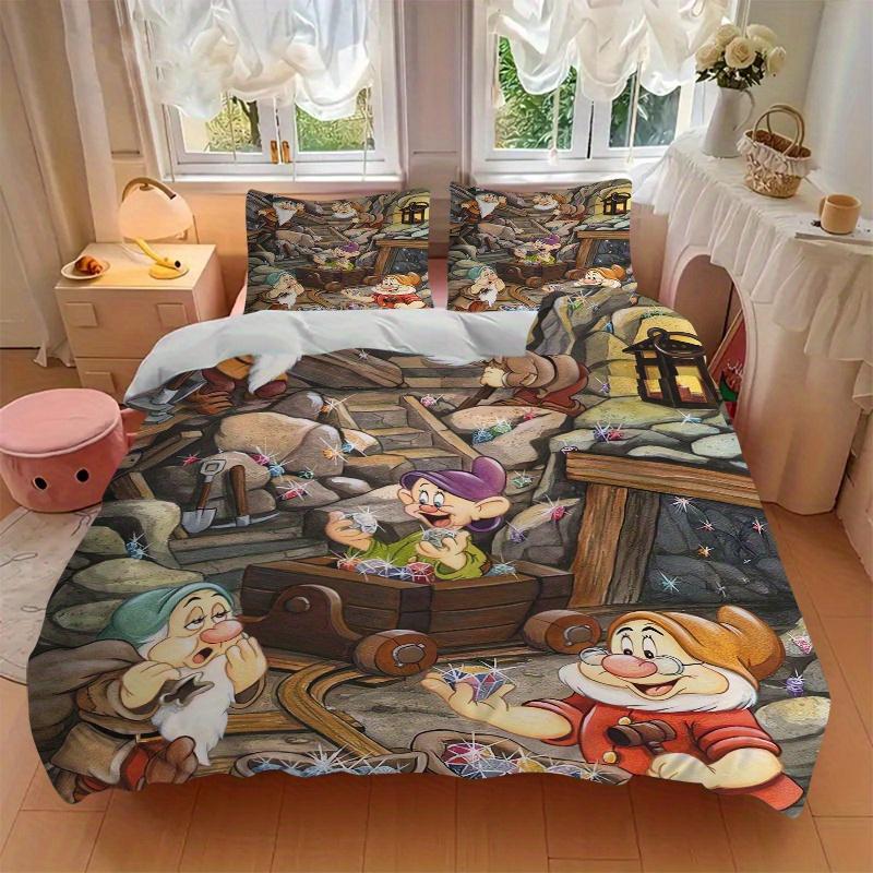 3pcs Seven Dwarfs Mining Quilt Cover Set - Soft & Comfortable Polyester Fabric, All-Season Breathable Comforter Set For 1 Quilt Cover & 2 Pillowc