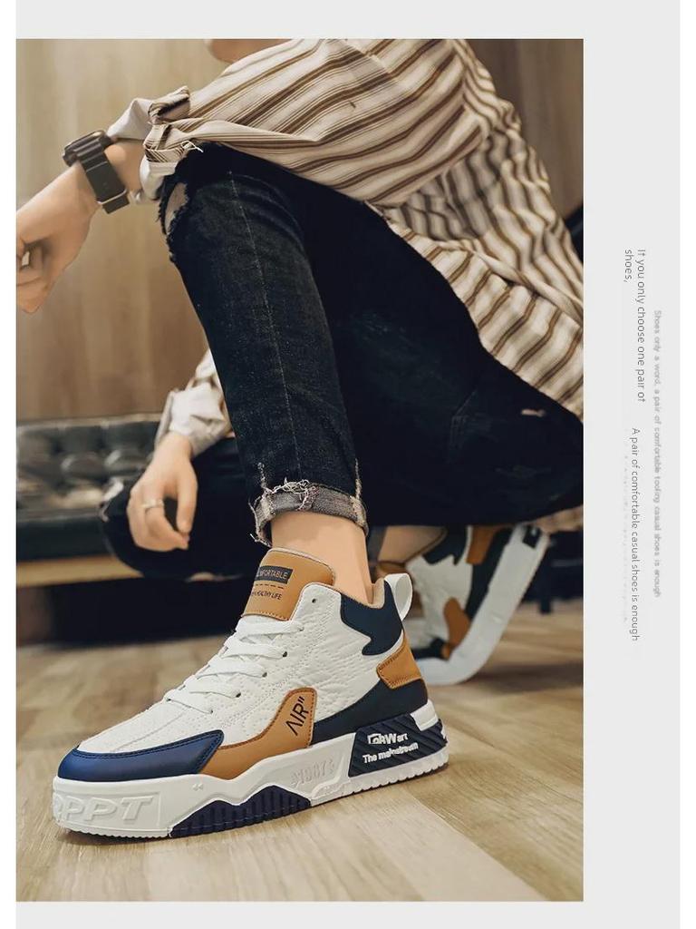 Men's Korean Style High-Top Autumn Sports Casual Shoes with Thick Soles