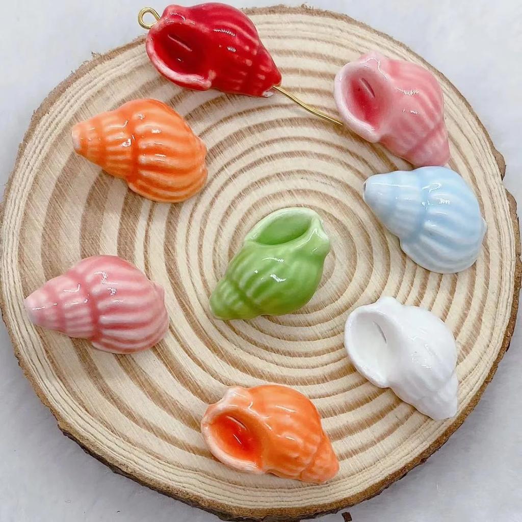 DW43 10Pcs Fashion Conch Shape Good-looking Ceramic Porcelain Beads DIY Handmade Pendant Bracelet Necklace Accessories Jewelry