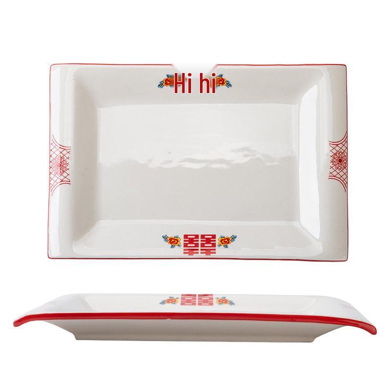 Set di Piatto Rotondo Rosso Ceramica Retrò Doppia Felicità - Piatto Basso, Piatto Piatto, Piatto per Hot Pot, Piatto per Carne, Piatto per Salsa e Piatto per Pesce per Tavola da Ristorante.