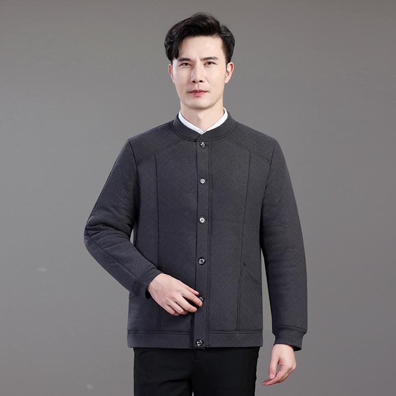 Men's Thickened Fleece-Lined Cotton Jacket, Windproof and Warm, Winter Dad's Wear, Solid Color