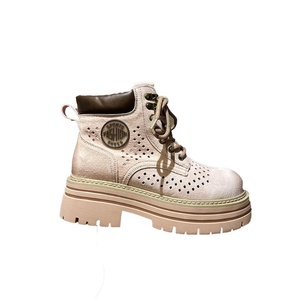 Thick-soled hollowed-out lace-up Martin boots for women's 2025 autumn new fashionable versatile small height-increasing casual short boots