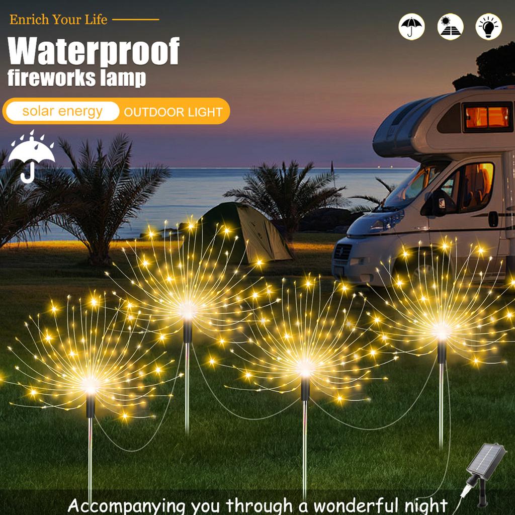 Solar Garden Lights Outdoor Waterproof Firework String Light Smart for Yard Decorative Outside LED Sparkler Lamp 8 Lighting Mode