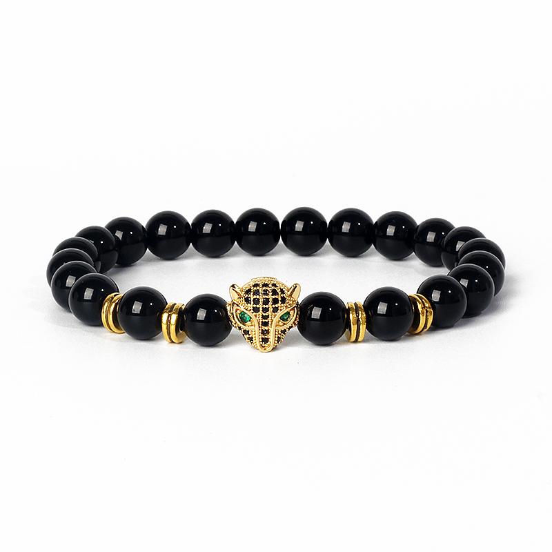 Fashion Crown Skull Punk Bracelets Men Wolf Head Zircon Tiger Eye Bracelets for Women Energy Nature Stone Soul Jewelry Pulsera