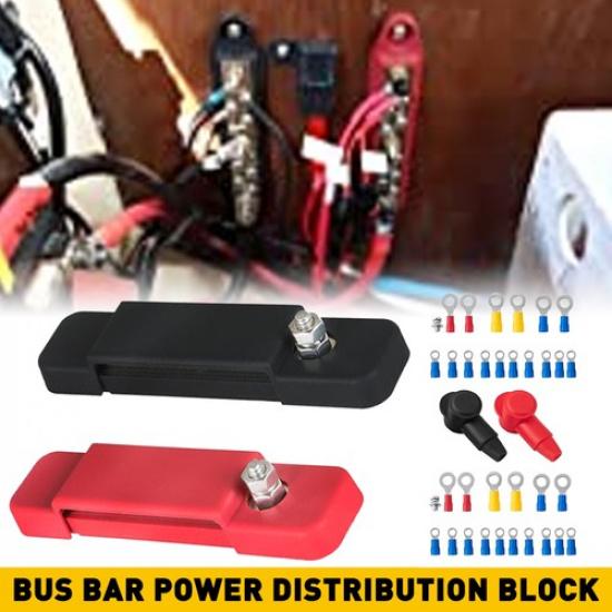 Black & Red 12 Terminal Busbar Bus Power Bar Distribution Block 180A 12V Pair US