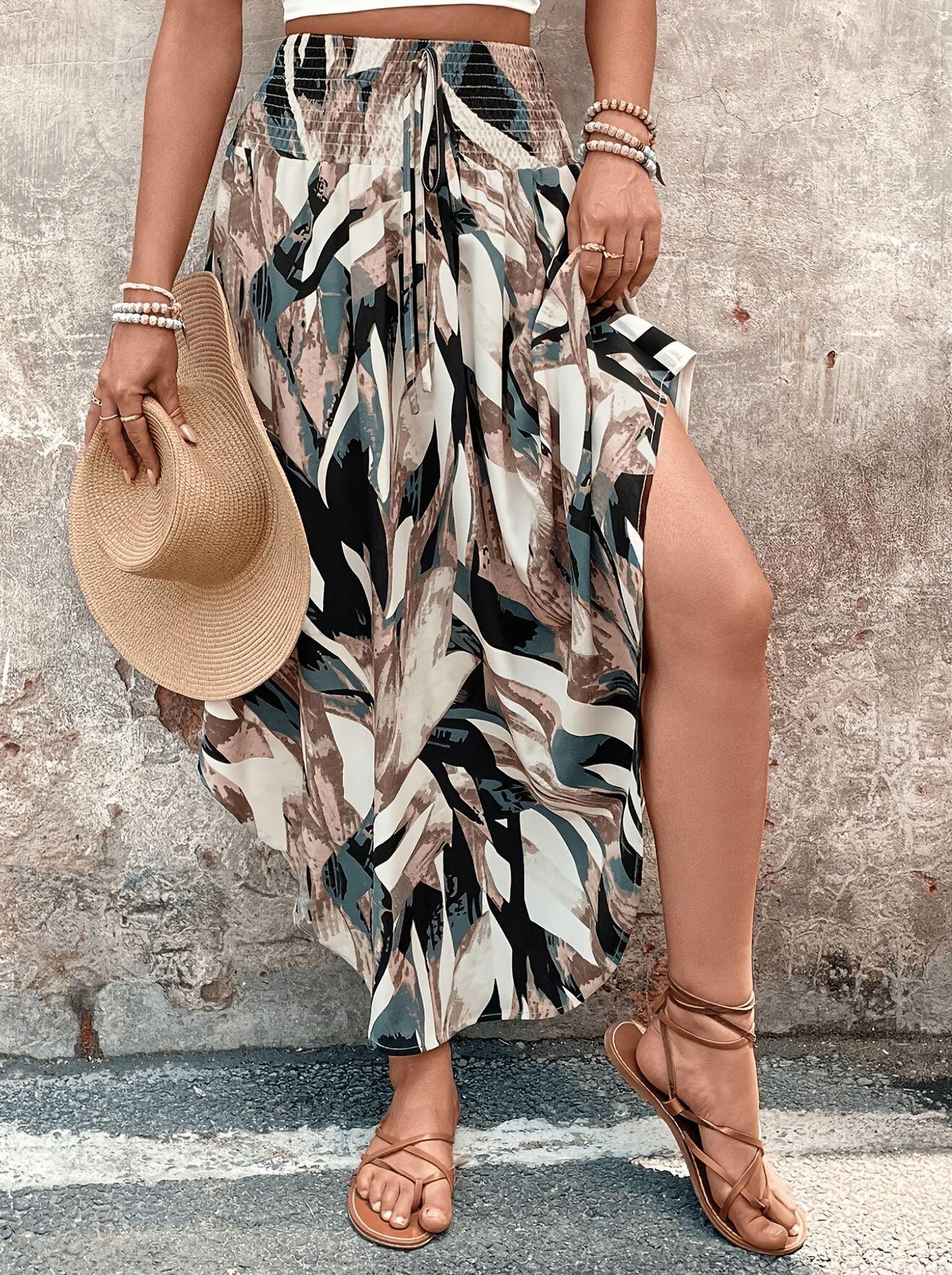 Böhmischer Ethno-Stil A-Linien-Rock - Frühling/Sommer Casual Print Medium black
