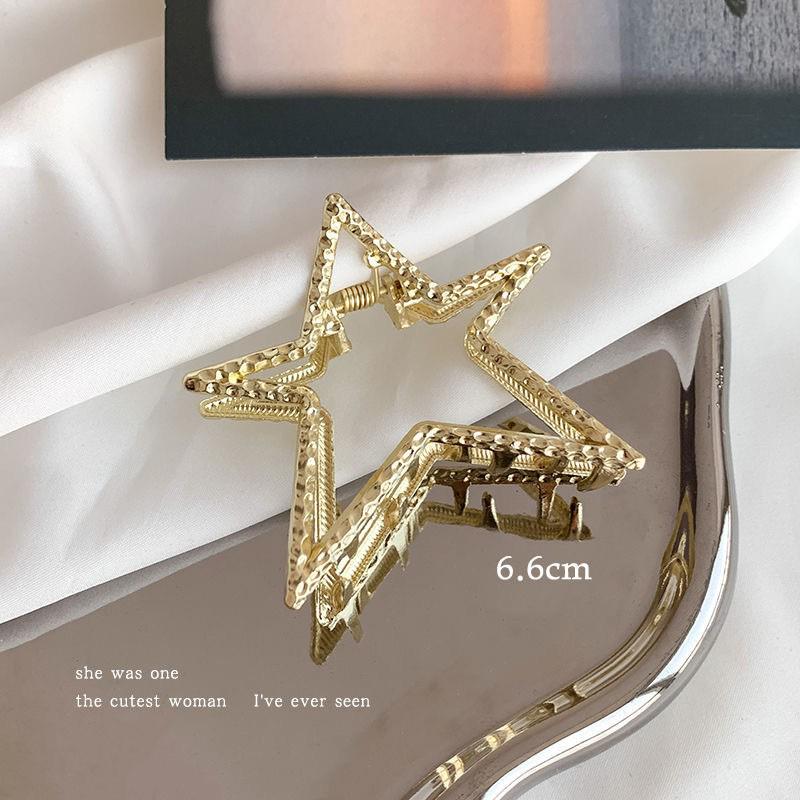 Sweet Cool Y2K Star & Heart Hammered Claw Hair Accessories - High-End Updo & Shark Clips
