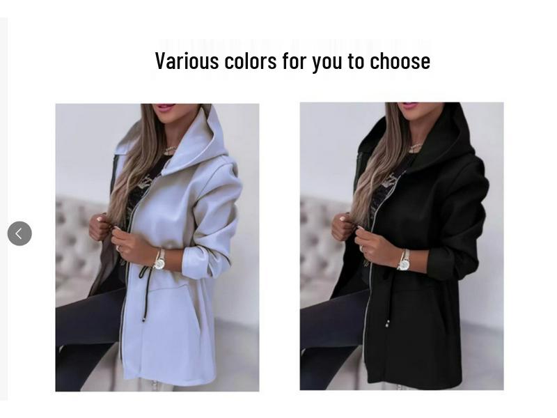 Europäische & Amerikanische Damenmode Reißverschluss Kapuzenjacke Mittellang mit Taillengürtel