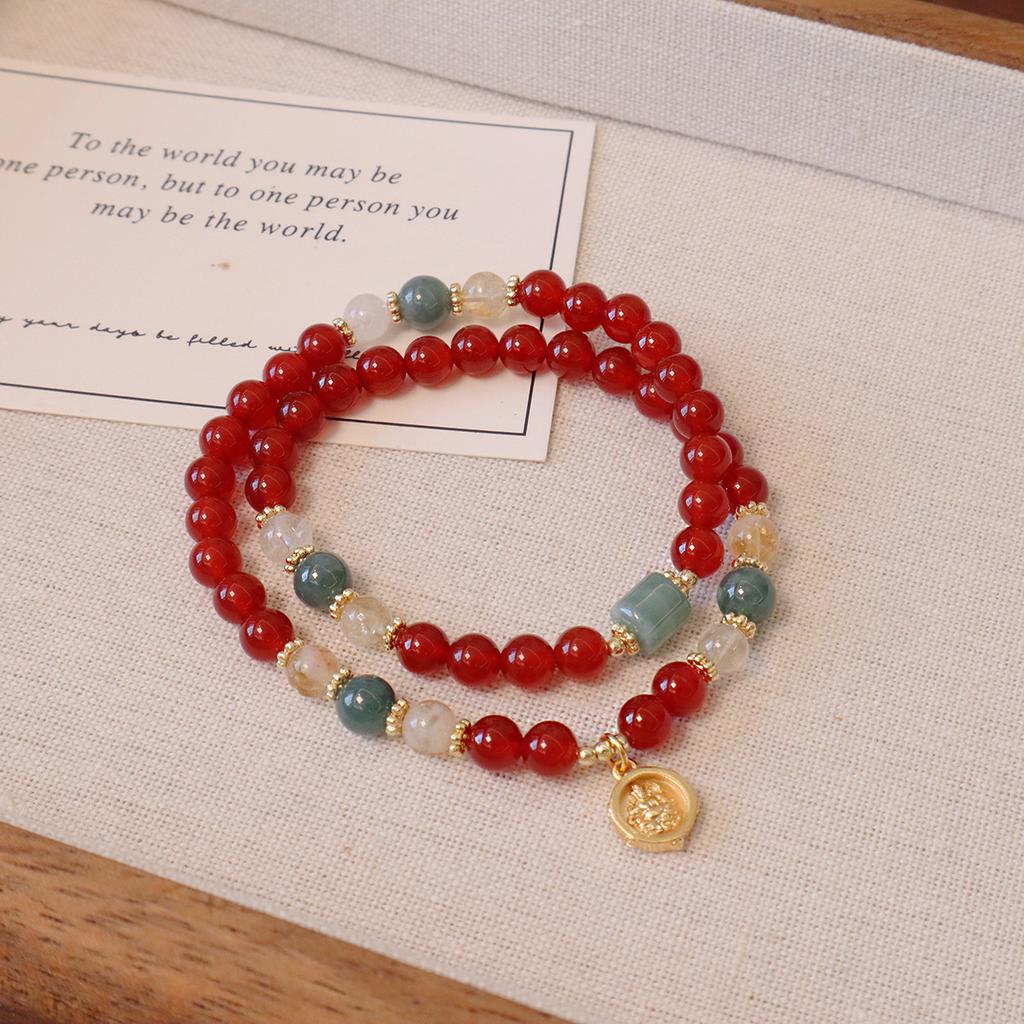 Natural Double Circle Agate Bracelet Fashion Women Daily Jewelry Lucky Gift