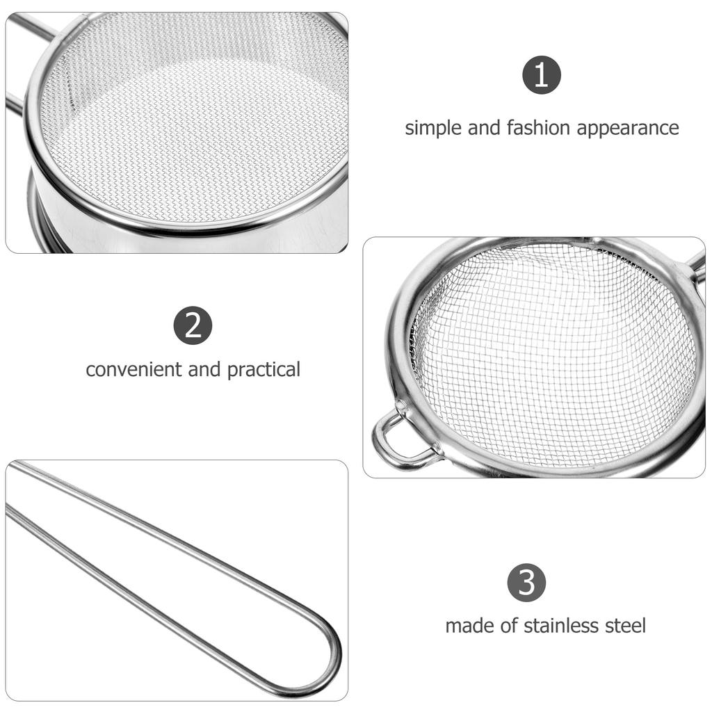 2 szt. Ręczne Sito do Mąki Filtr Siatkowy Stal Nierdzewna Ekran Durszlak Kuchenny Drobny do Pieczenia Przesiewacz Kakao