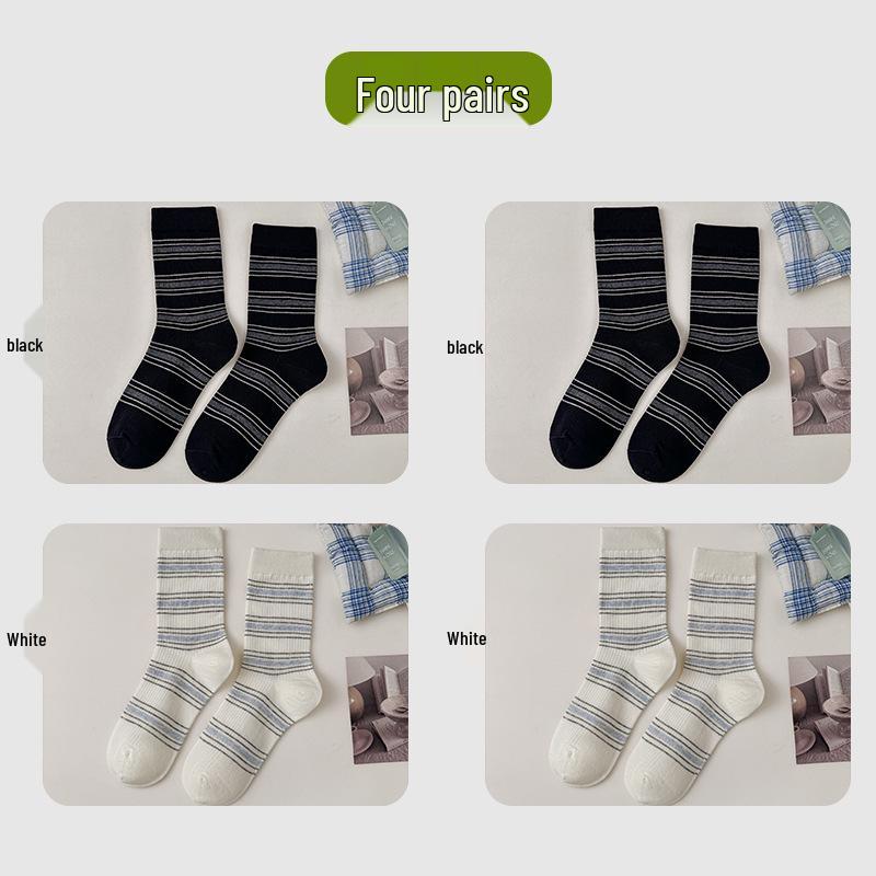 

Женские полосатые носки до середины икры с цветными блоками на осень 2025 года - Дышащие, Влагоотводящие, В стиле колледжа One Size: Soft, Skin-Friendly