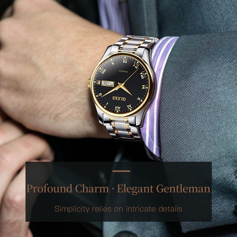 OLEVS Brand Watches Double Calendar Simple Quartz Watch Fashion Waterproof Steel Belt Men's Watch Men's Watch