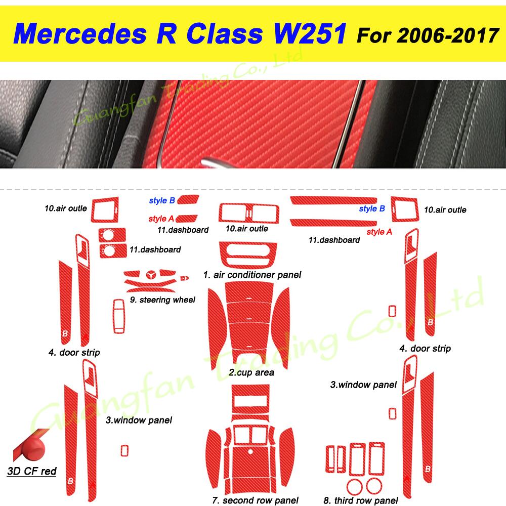 For Mercedes R Class W251 2006-2017 Car-Styling  Carbon Fiber Car Interior Center Console Color Change Molding Sticker Decals