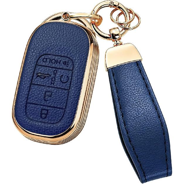 for Honda Key Fob Cover with Leather Texture & Keychain, Beige | Soft TPU Key Shell Case for Accord Civic CR-V HR-V Pilot 2022 2023 2024 2025 2026