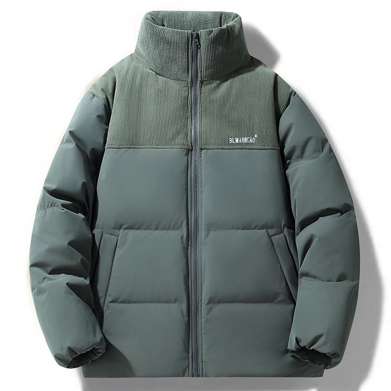 2025 New Unisex Color Block Thick Down Jacket with Stand Collar for Winter Warmth