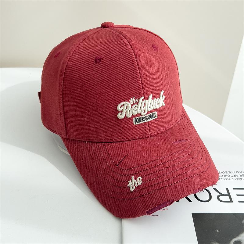 Korean Style Letter Embroidery Wash Ripped Soft Top Baseball Cap for Men and Women High-quality American Baseball Cap Showing Small Face