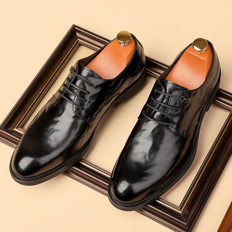 Leather Shoes Men's Genuine Leather New Autumn Hand-scratched Business Casual Men's British and Korean Version Working Groom Wedding Leather Shoes