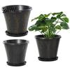 Classic Style Flower Container 8" Retro Pot with Saucer Thickened Plastic Planter Drainage Hole Indoor Plant Anti-Aging Peacock Feather Embossed