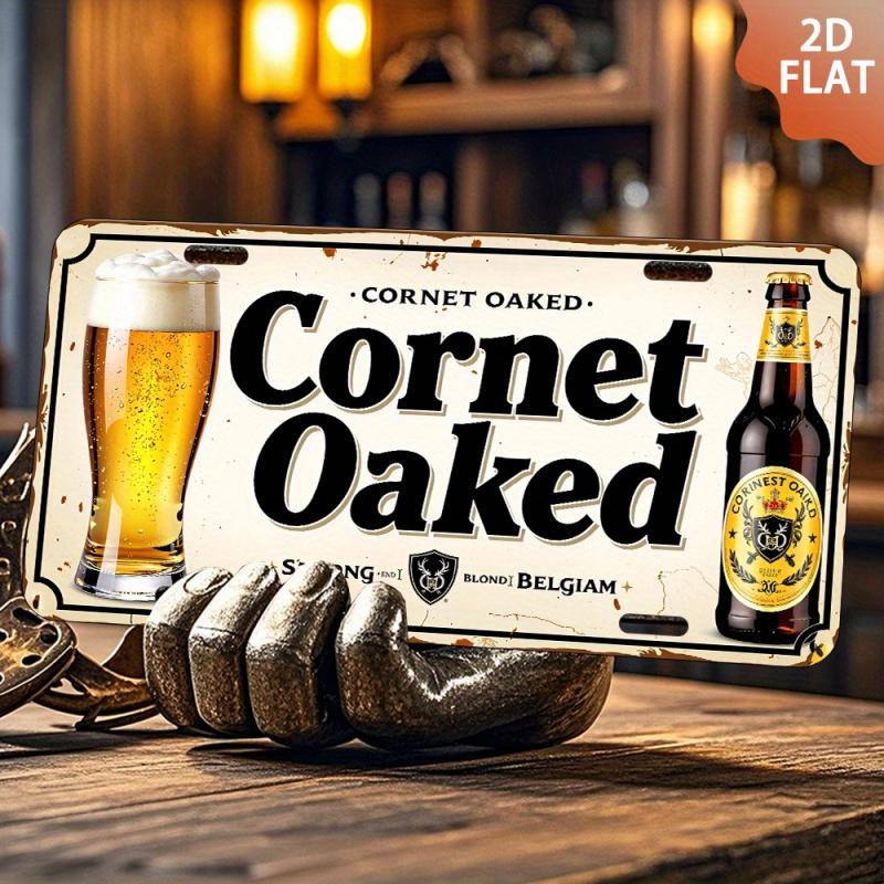 2D Flat - 1pc Vintage Cornet Oaked Belgian Blonde Ale Metal Sign, 6x12 Inch Aluminum Wall Hanging Decor