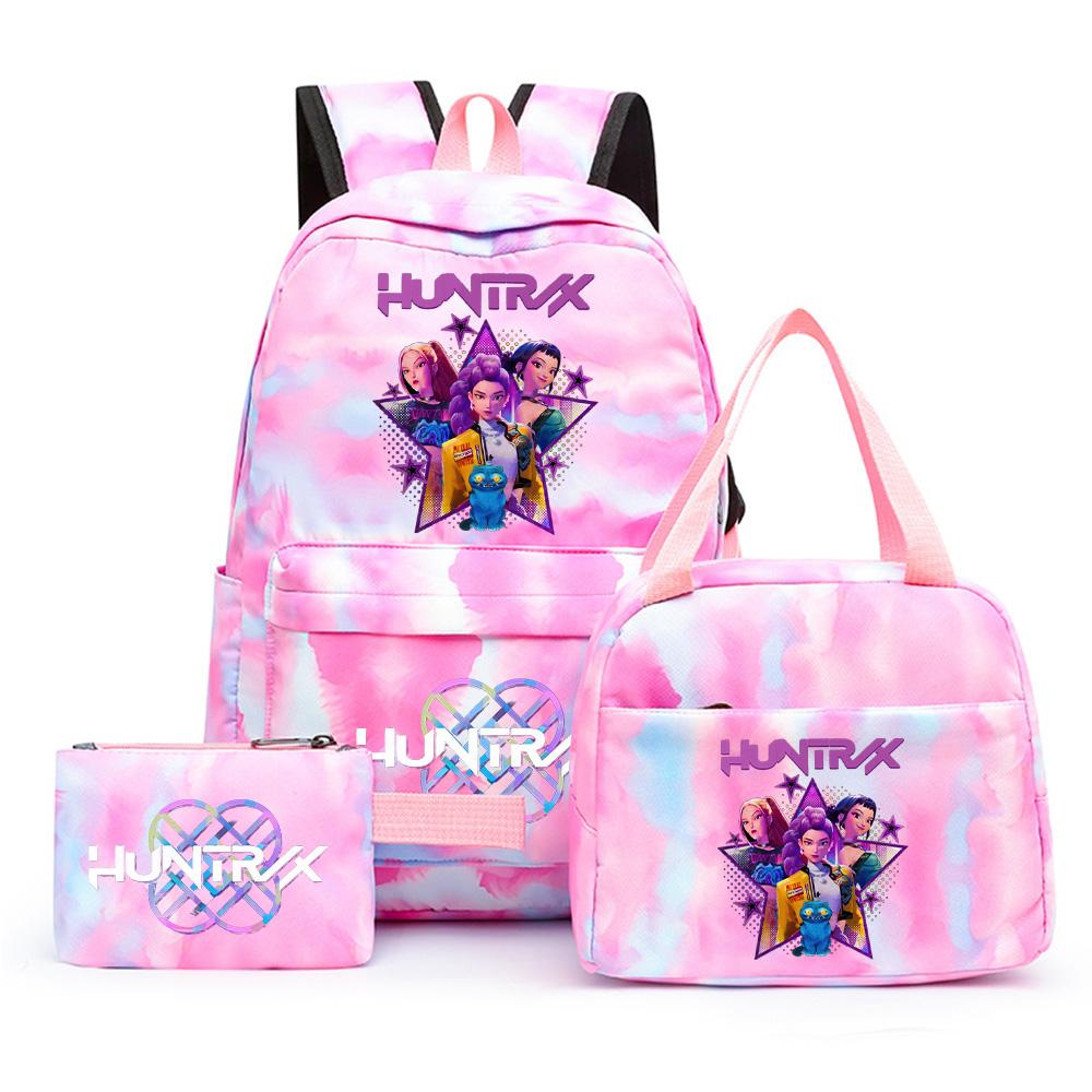 3 st/set Anime Söt Kpop Tryckt Ryggsäck med Matlåda Pennfodral för Tonårsflicka Pojke Bokväska Stor Kapacitet vattentät Resväska Barnpresent