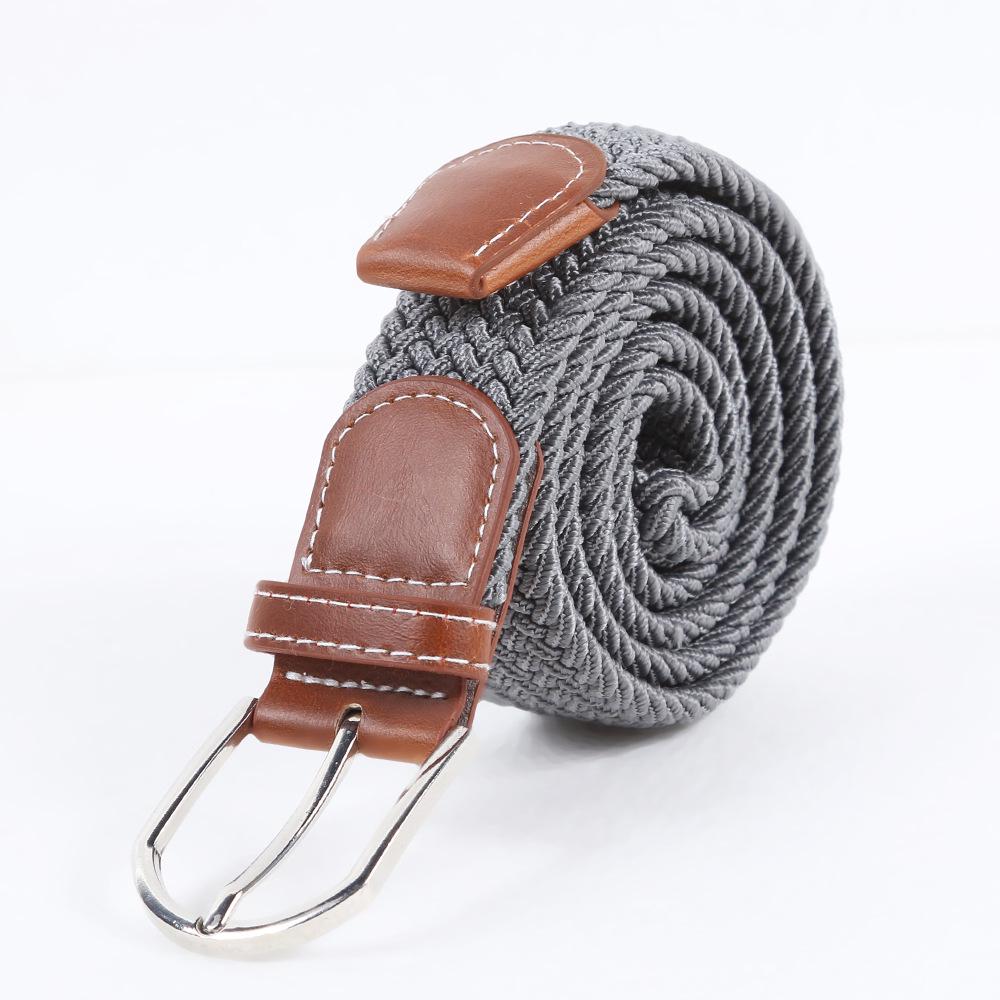 Unisex Elastischer Webgürtel mit Leder und Dornschließe